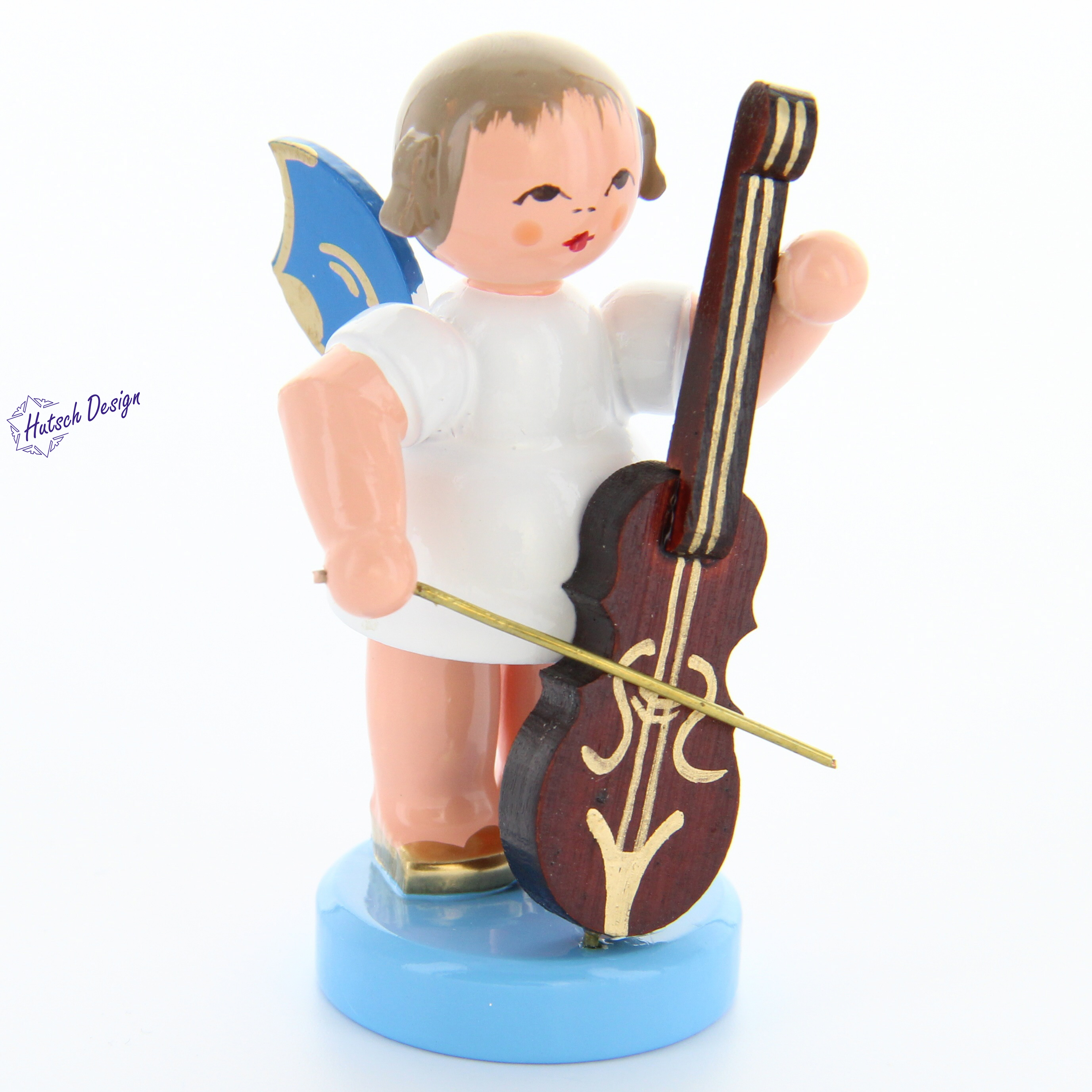 Engel stehend mit Cello, blaue Flügel
