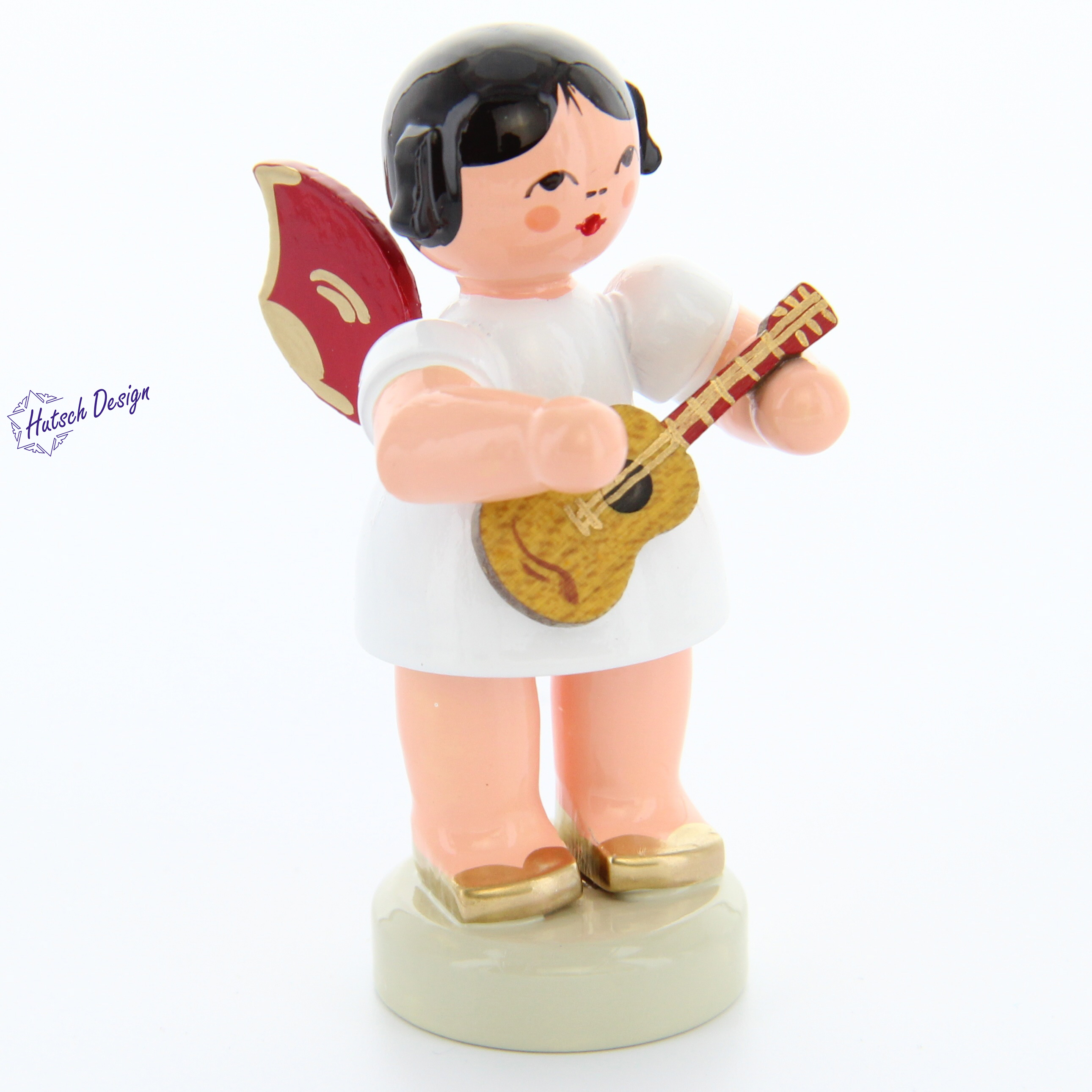 Engel stehend mit Ukulele, rote Flügel
