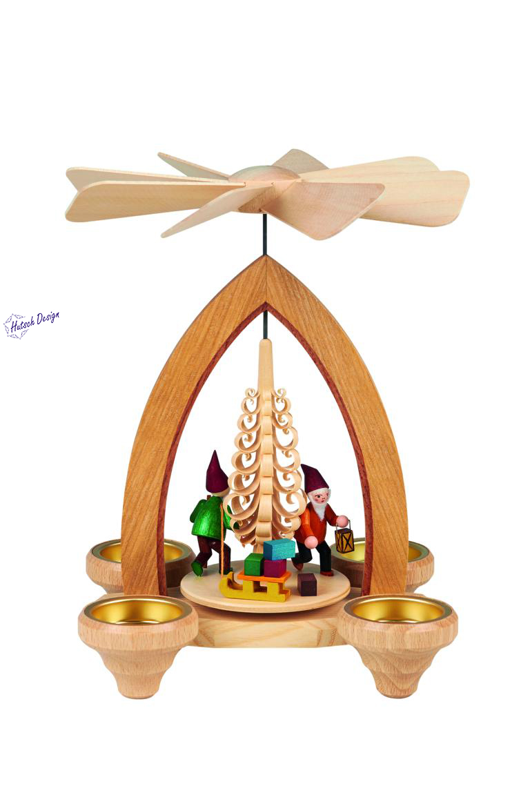Teelichtpyramide mit Wichtel 26cm Teelichtpyramide mit Wichtel 26cm