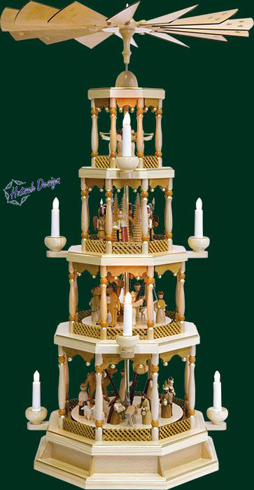 Pyramide Chr. Geburt 4-st. natur, el. bel. u. betr.,22er Spw.St.N.  100 cm