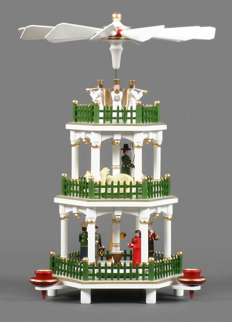 Pyramide mit Christi Geburt weiß, 2-stöckig, für Kerzen d14mm Pyramide mit Christi Geburt weiß, 2-stöckig, für Kerzen d14mm