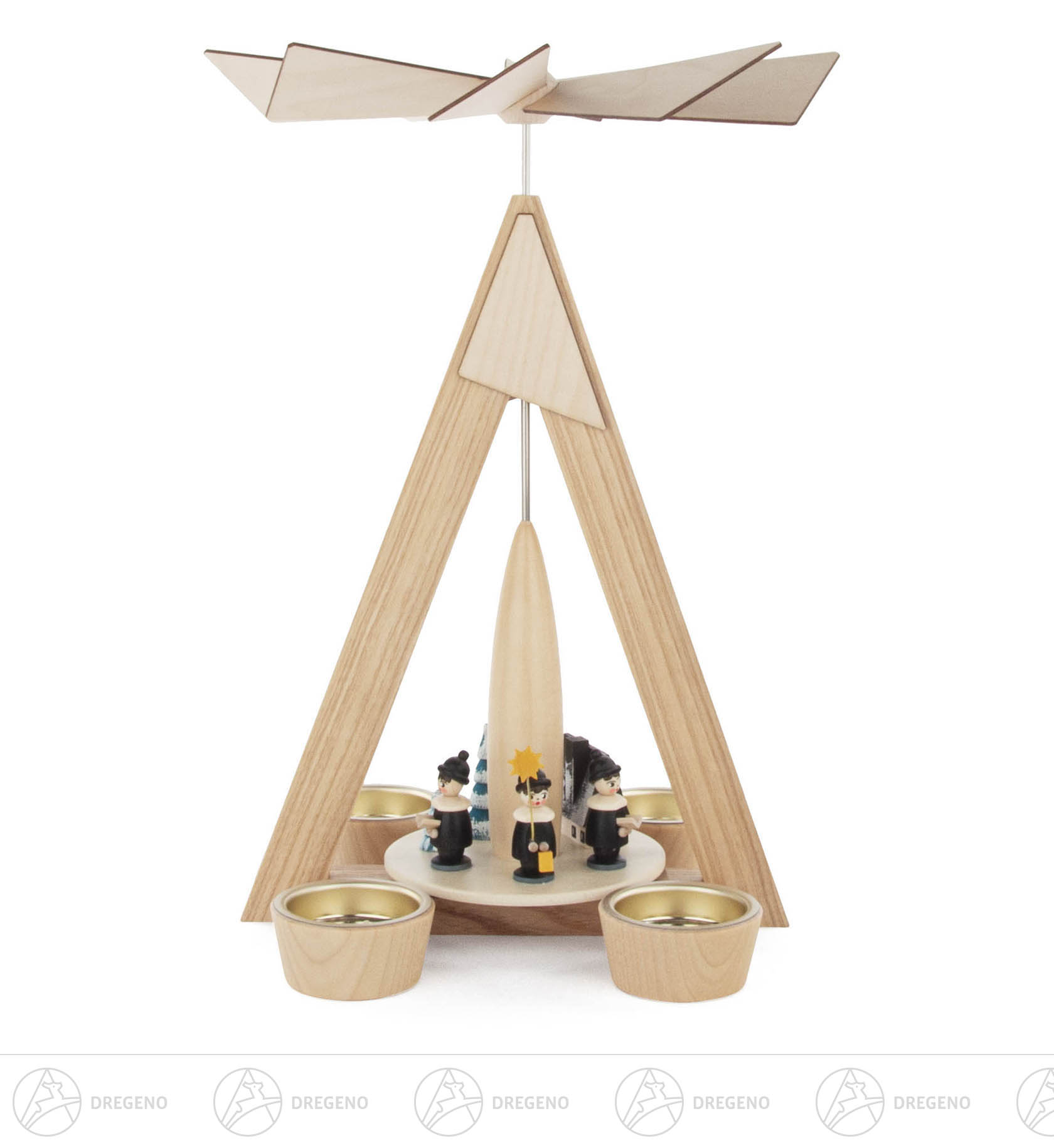 Pyramide Winterdorf Seiffen mit Kurrende natur für Teelichte