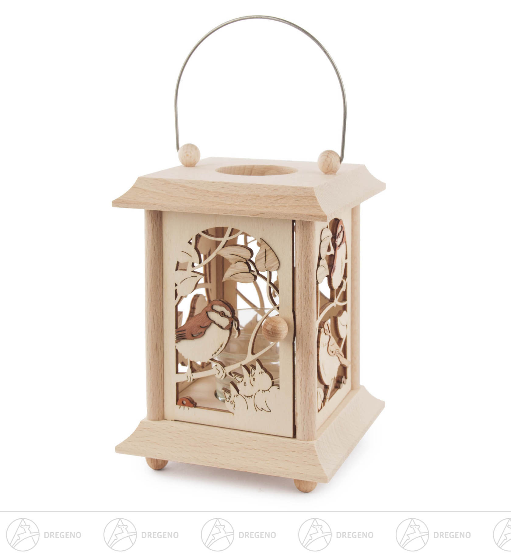 Tischlaterne Vögel mit Glaseinsatz für Teelicht oder Votivkerze 17cm