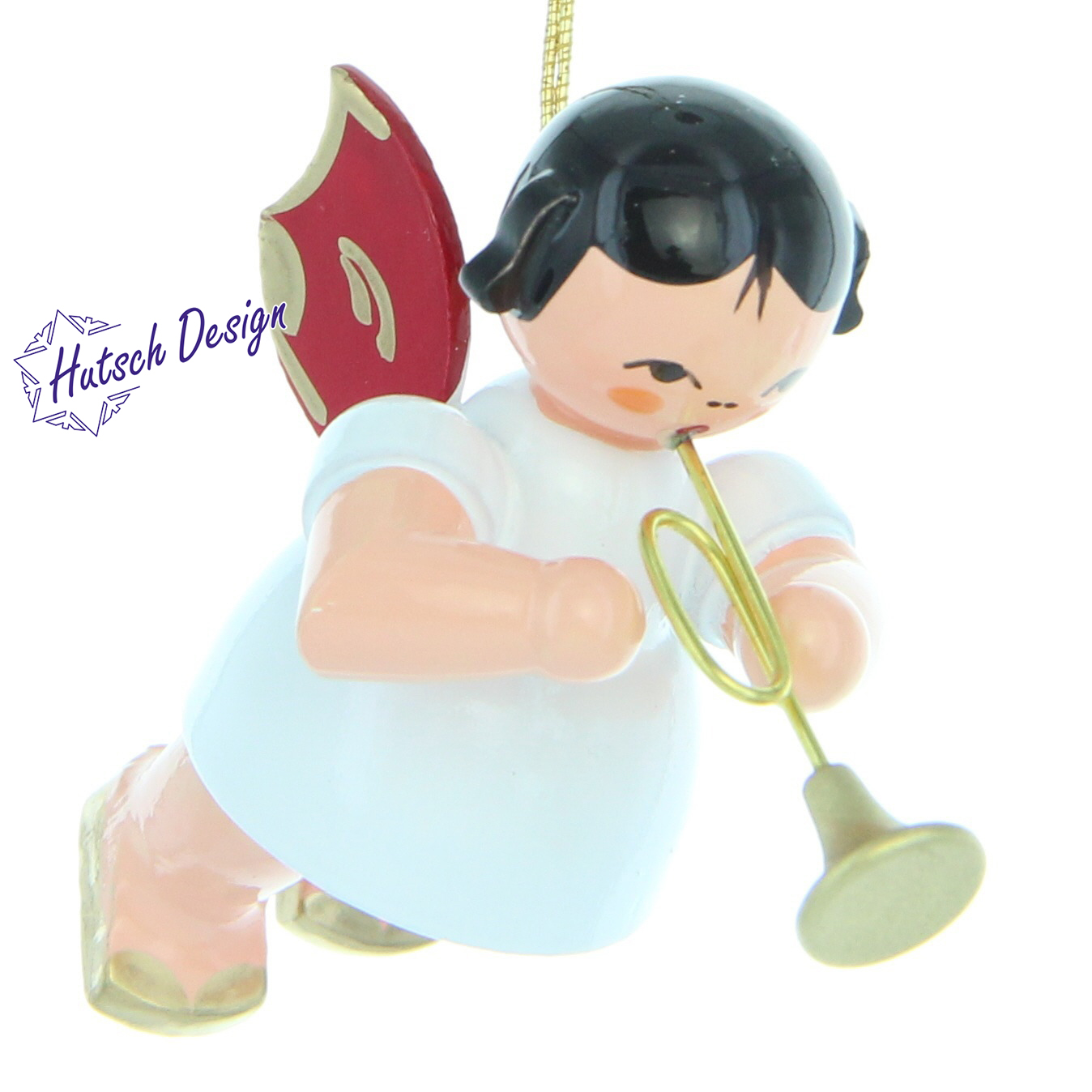 Schwebeengel mit Trompete, rote Flügel