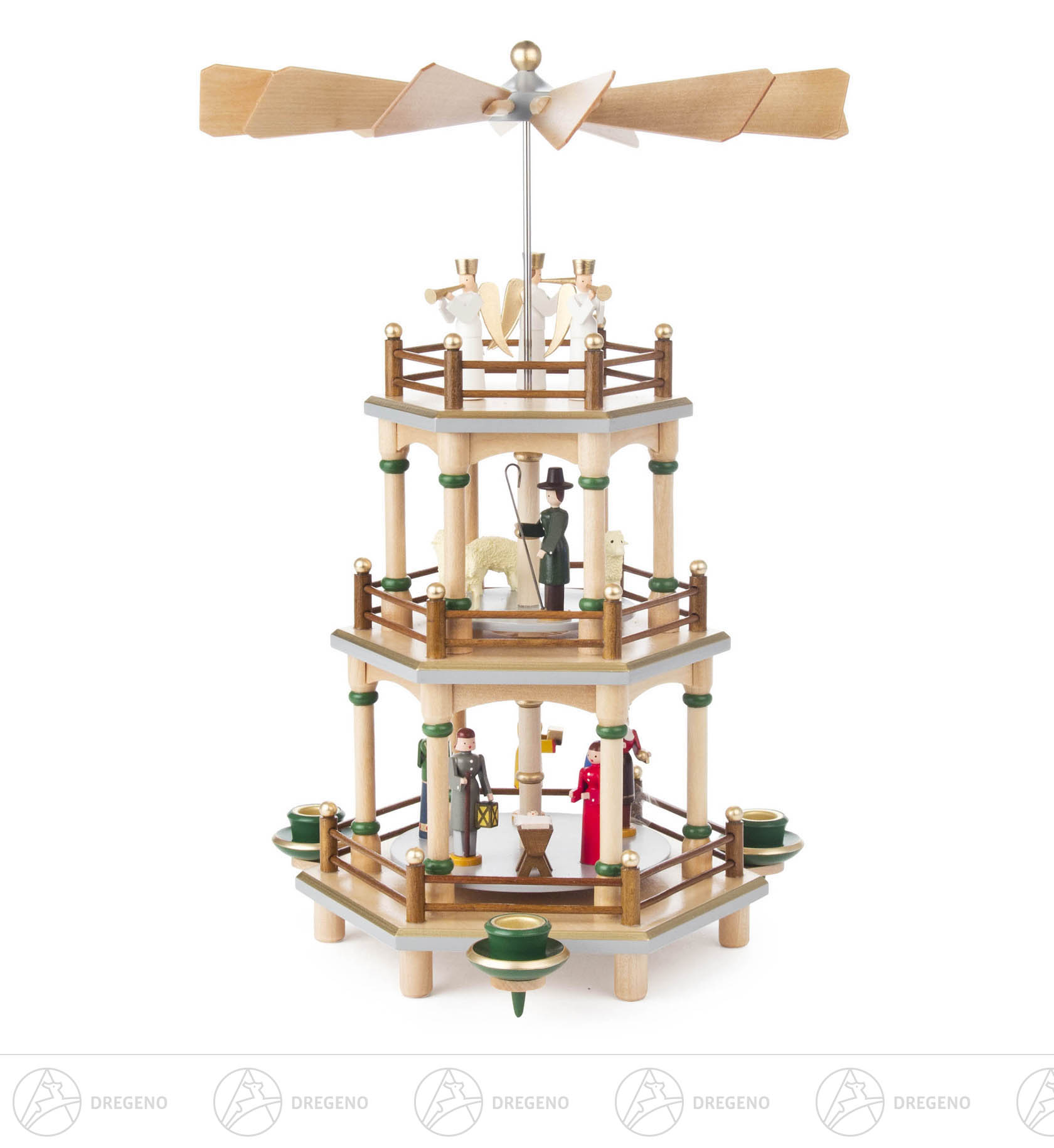 Pyramide mit Christi Geburt natur, 2-stöckig, für Kerzen d14mm