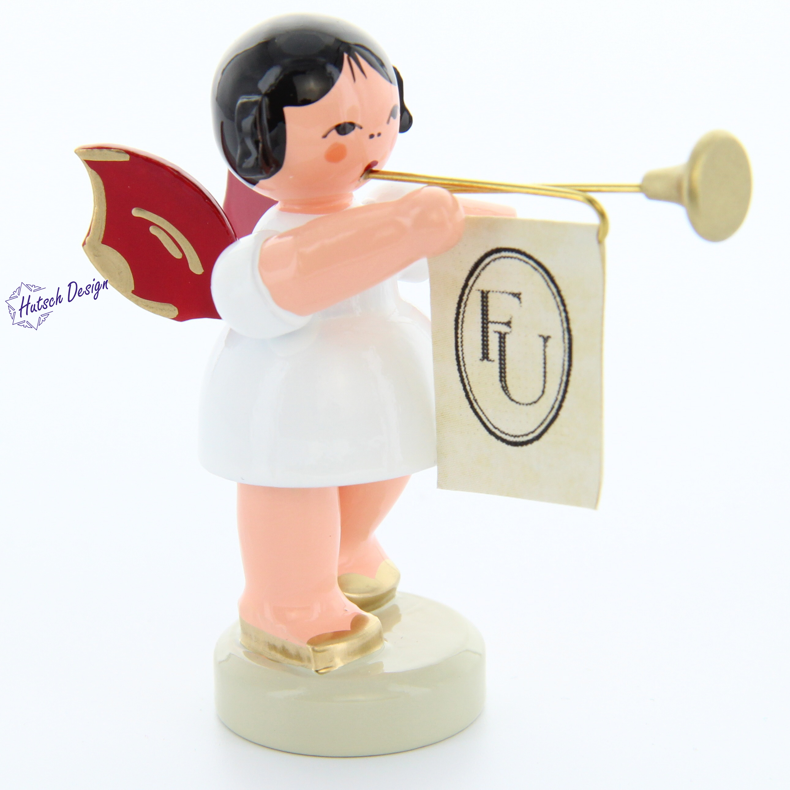 Engel stehend mit Fanfare, rote Flügel