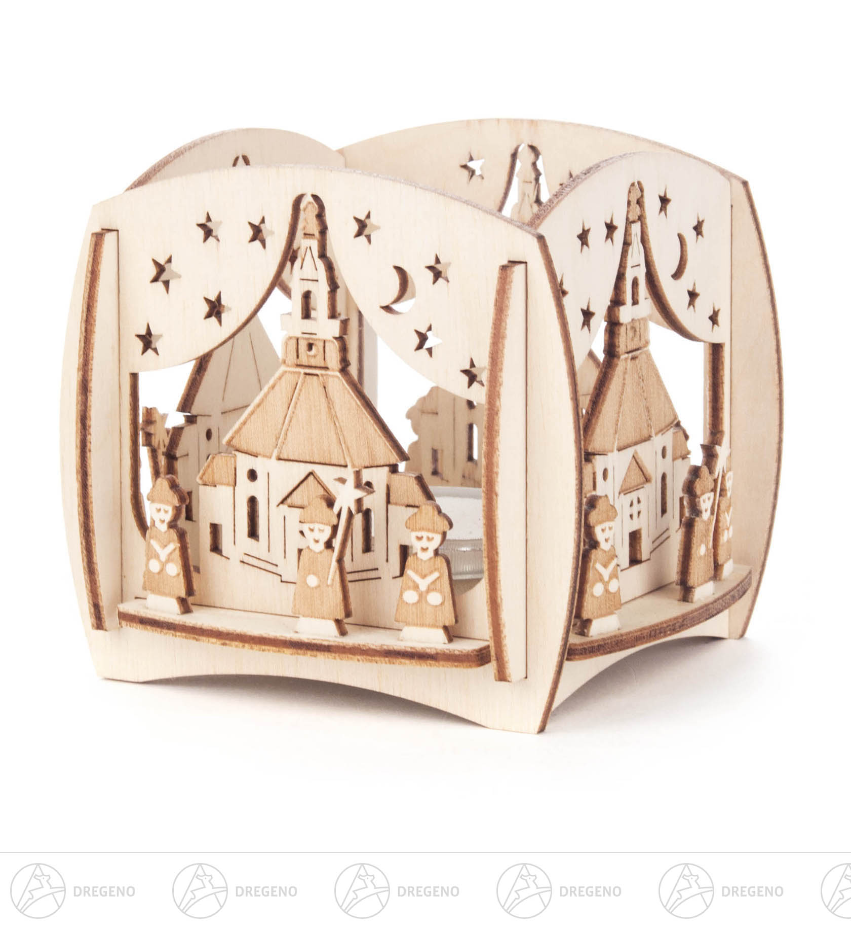 Teelichthalter Seiffener Kirche und Kurrende 14 x10cm