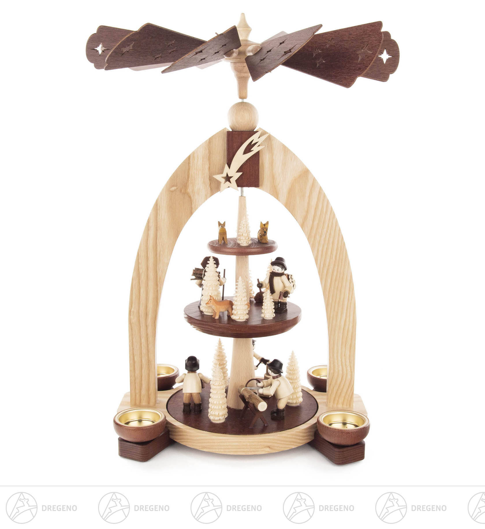 Pyramide Waldleute 3-stöckig natur für Teelichte