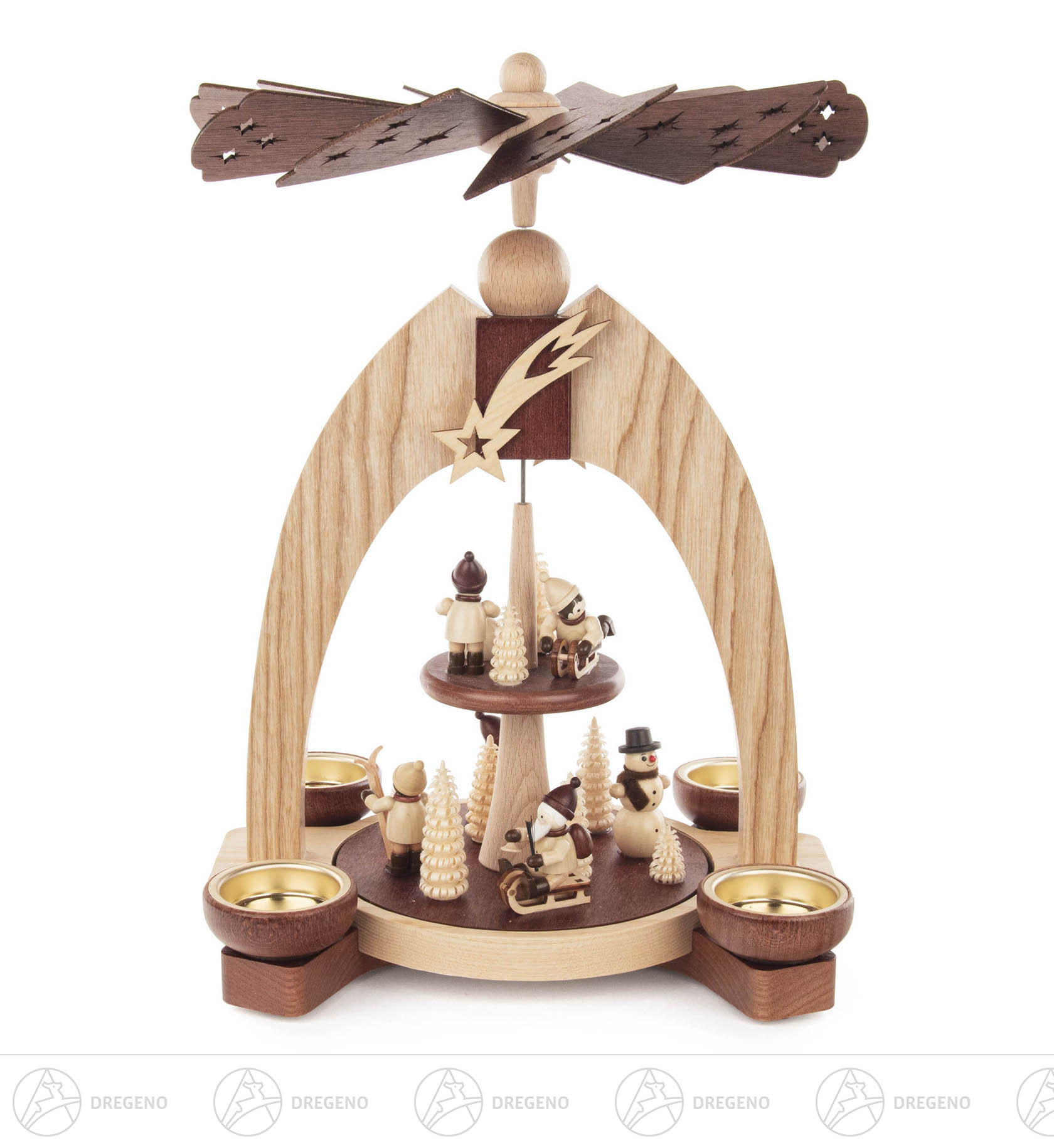 Pyramide mit Winterkindern 2-stöckig natur für Teelichte