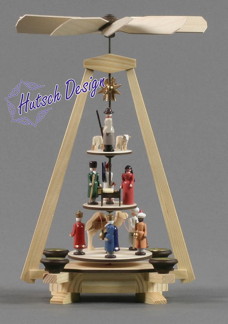 Pyramide mit Christi Geburt farbig, 3-stöckig, für Kerzen d14mm