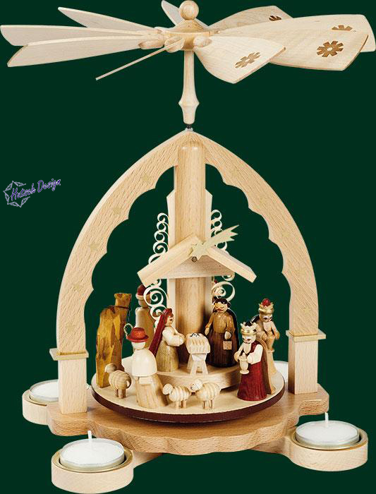 Pyramide Christi Geburt, helles Gehäuse, für Teelichte 27 cm Pyramide Christi Geburt, helles Gehäuse, für Teelichte 27 cm
