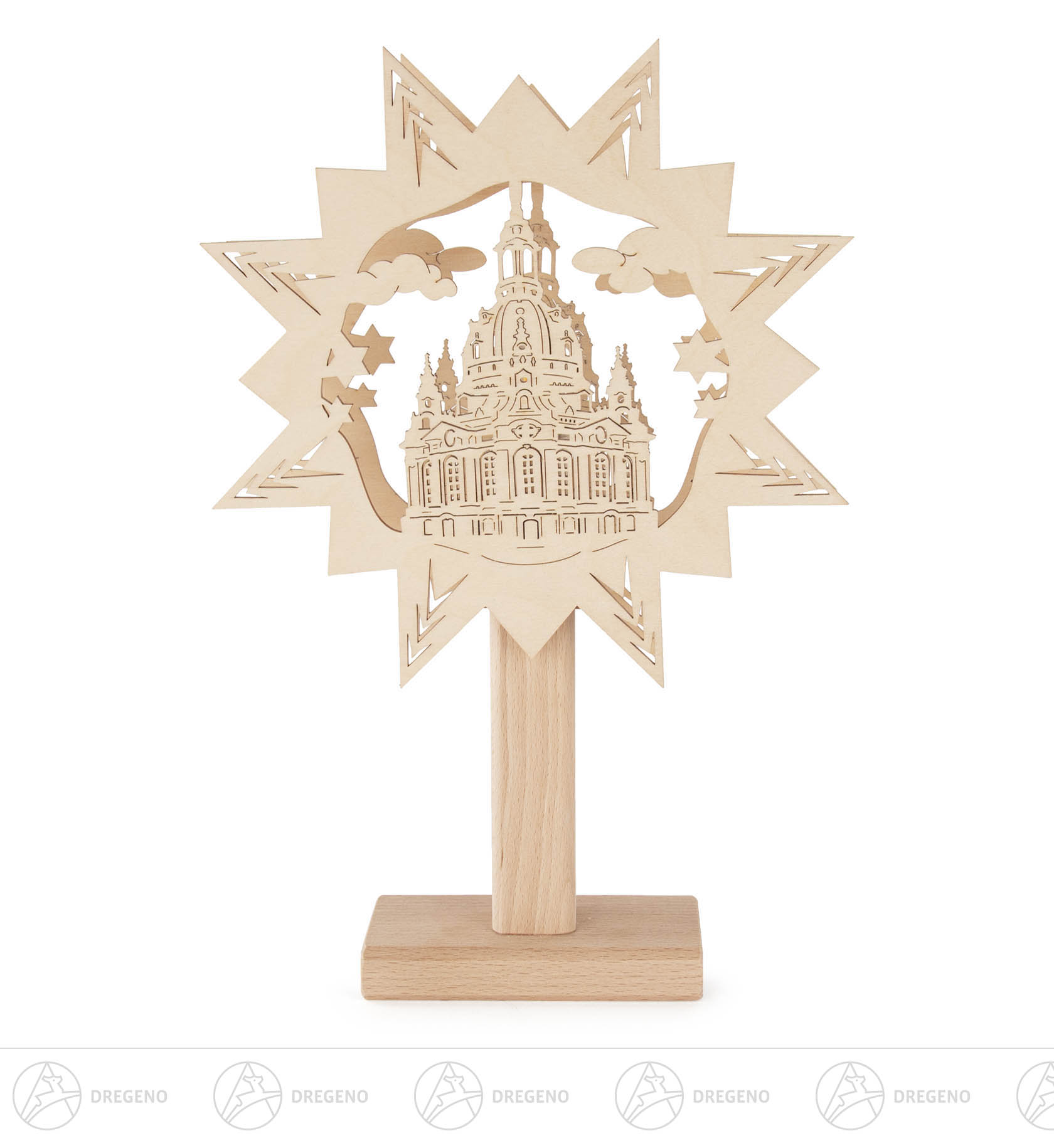 Fensterbild  Frauenkirche auf Sockel zum Stellen mit elektrischer Beleuchtung