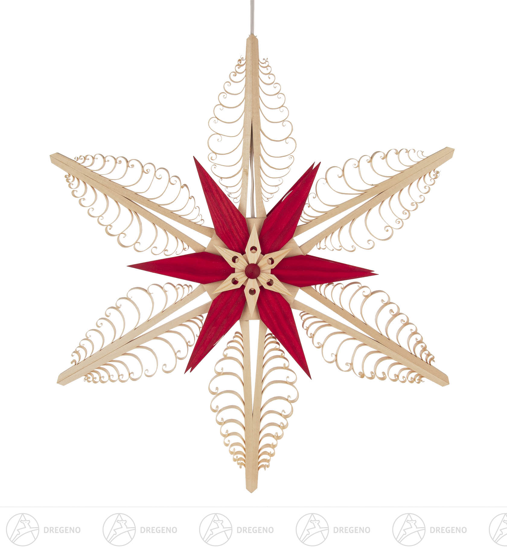 Fensterbild Spanstern natur-rot mit elektrischer Beleuchtung 40cm