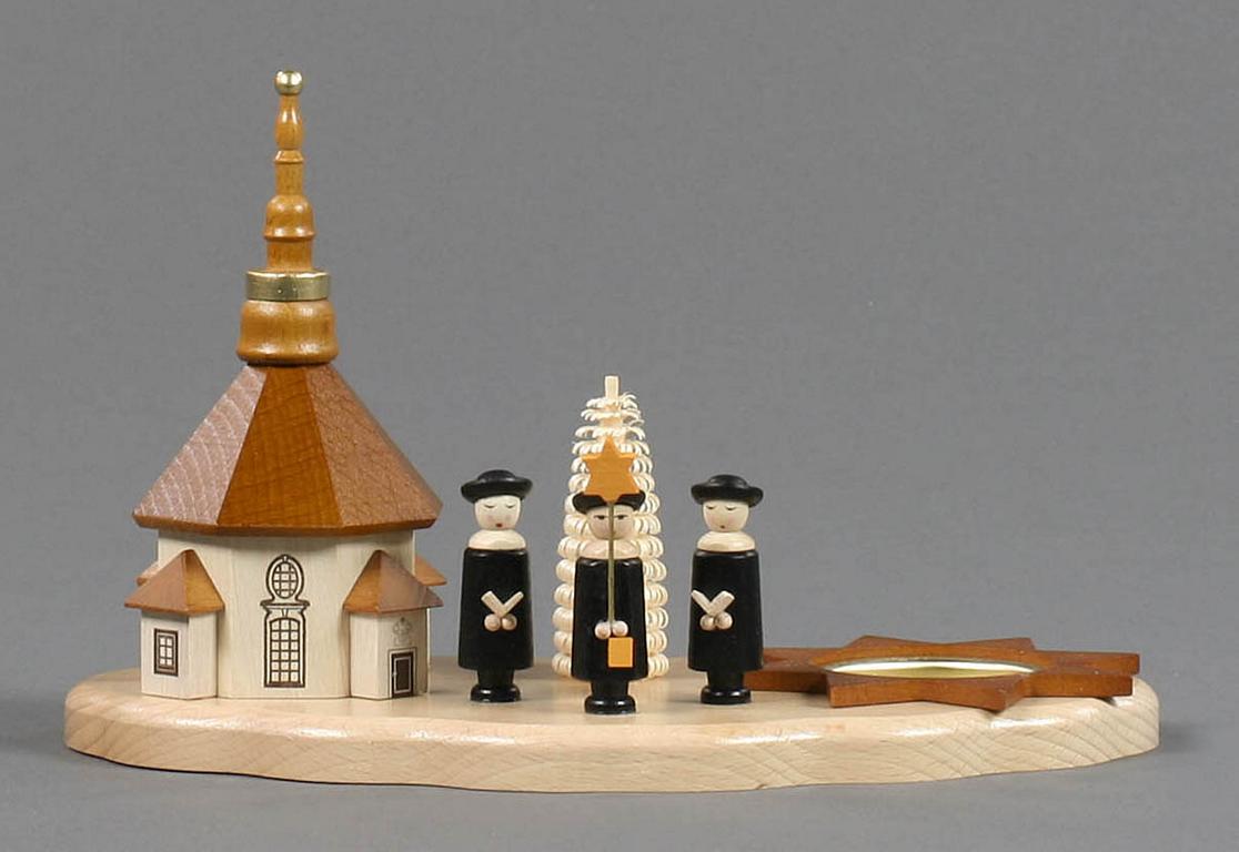 Teelichthalter mit Seiffener Kirche und Kurrende Teelichthalter mit Seiffener Kirche und Kurrende