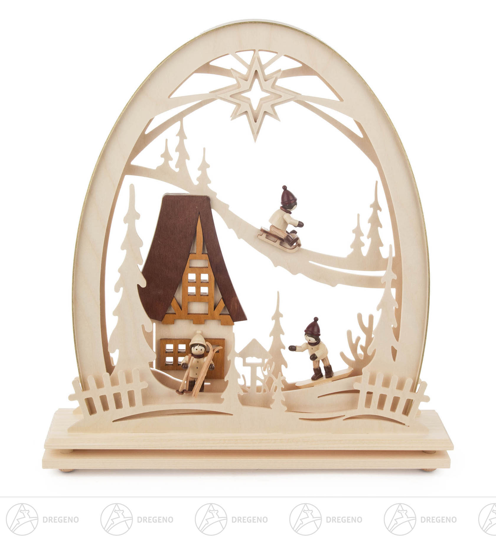 Erzgebirgsbogen Winterkinder mit LED-Beleuchtung 33x31cm