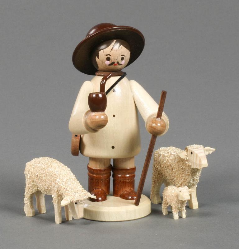 Hirte mit 3 Schafen groß natur