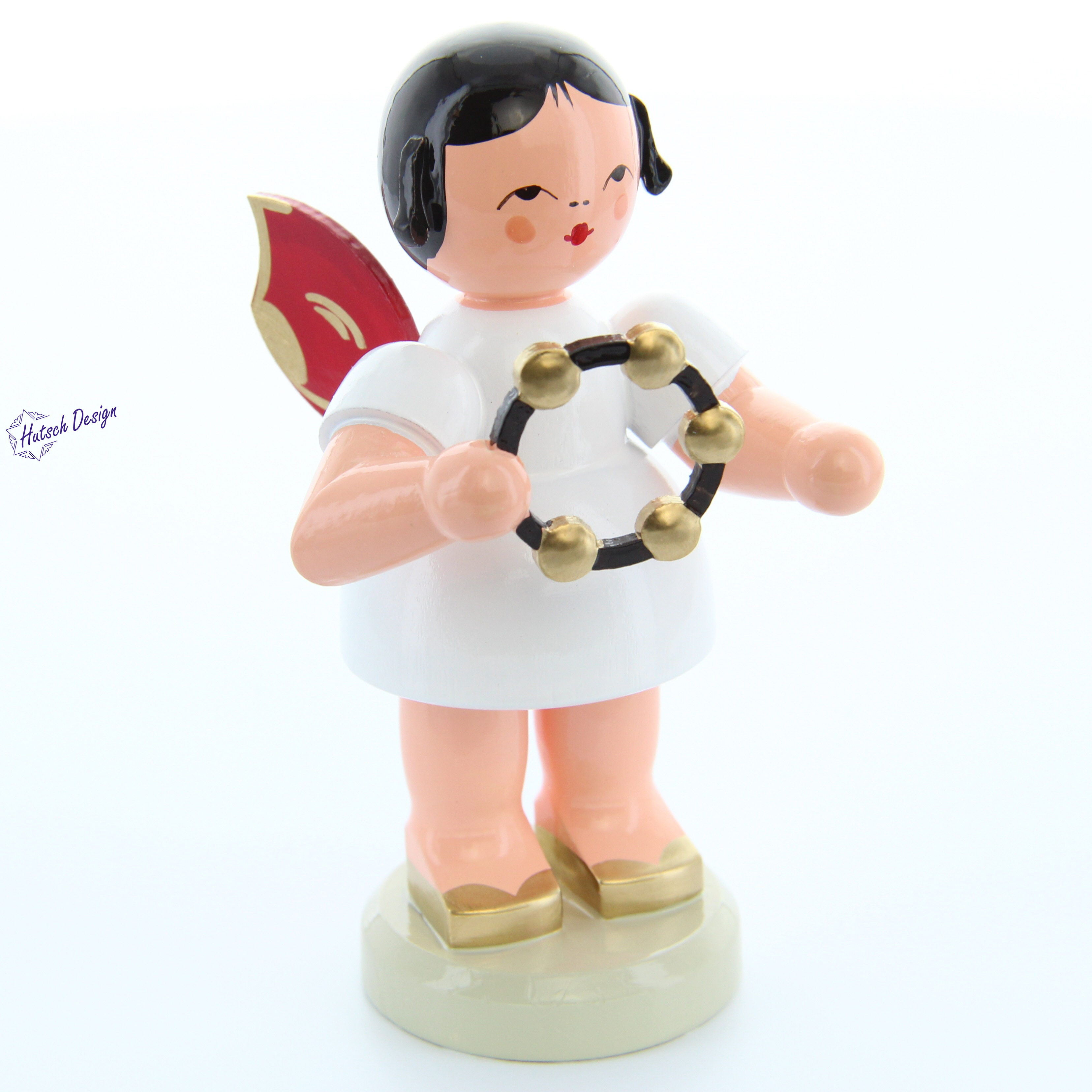 Engel stehend groß mit Schellenring, rote Flügel