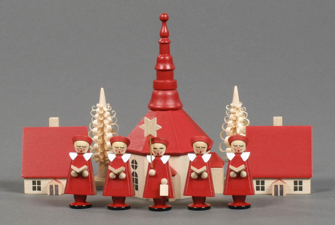 Kurrende mit Seiffener Dorf, rot Kurrende mit Seiffener Dorf, rot