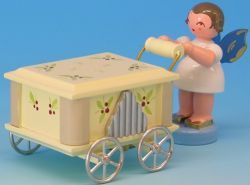 Engel an der Drehorgel mit Spielwerk Stille Nacht Kurzfass., blaue Flügel