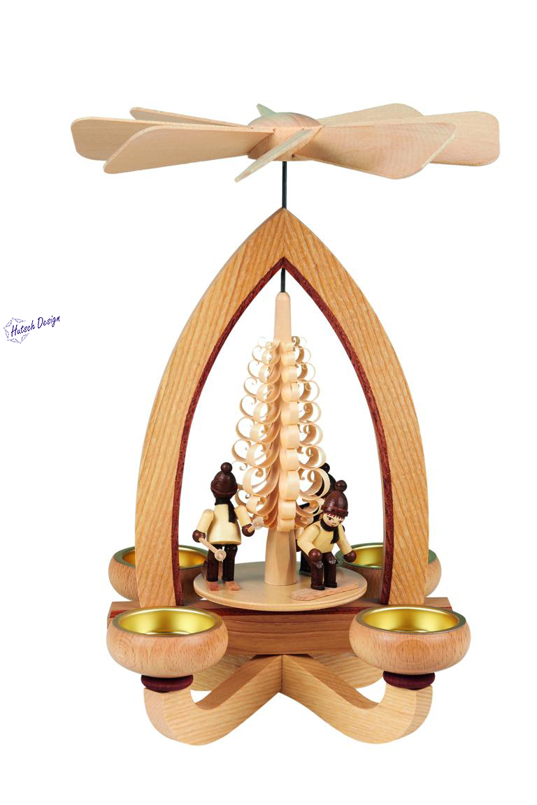 Teelichtpyramide mit Wintersportler 28cm Teelichtpyramide mit Wintersportler 28cm