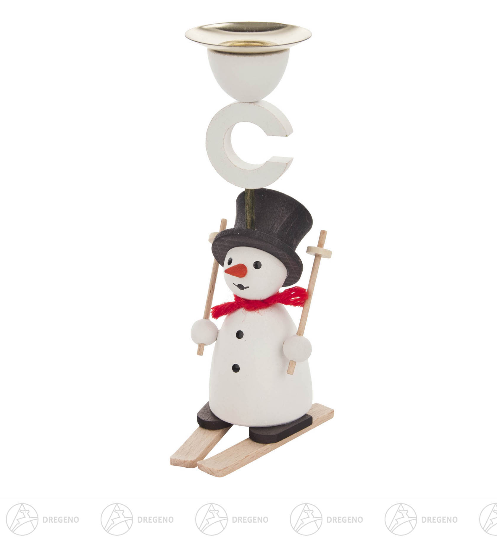 Behang Kerzenhalter Schneemann auf Ski für Kerzen 14mm 13cm