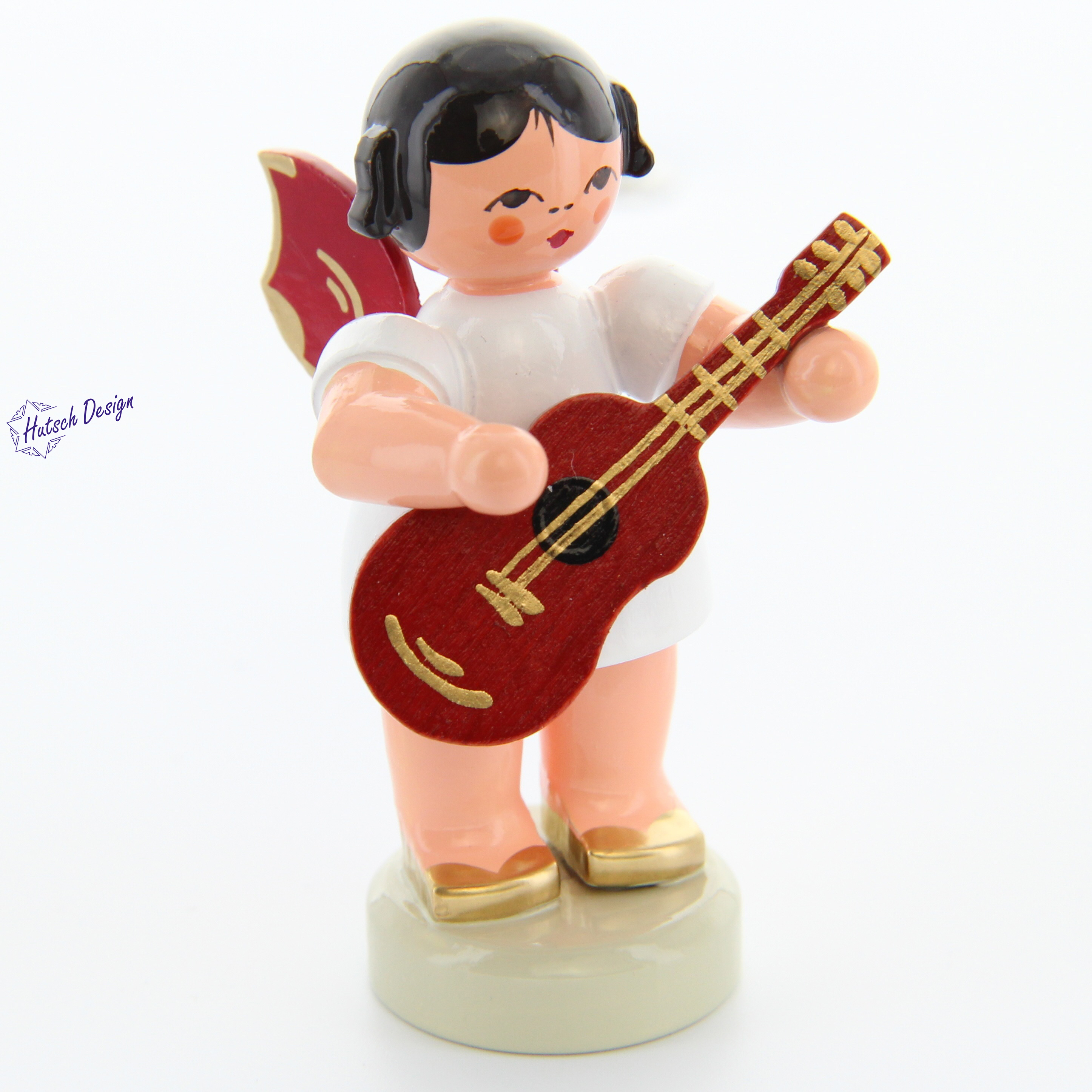 Engel stehend mit Gitarre, rote Flügel
