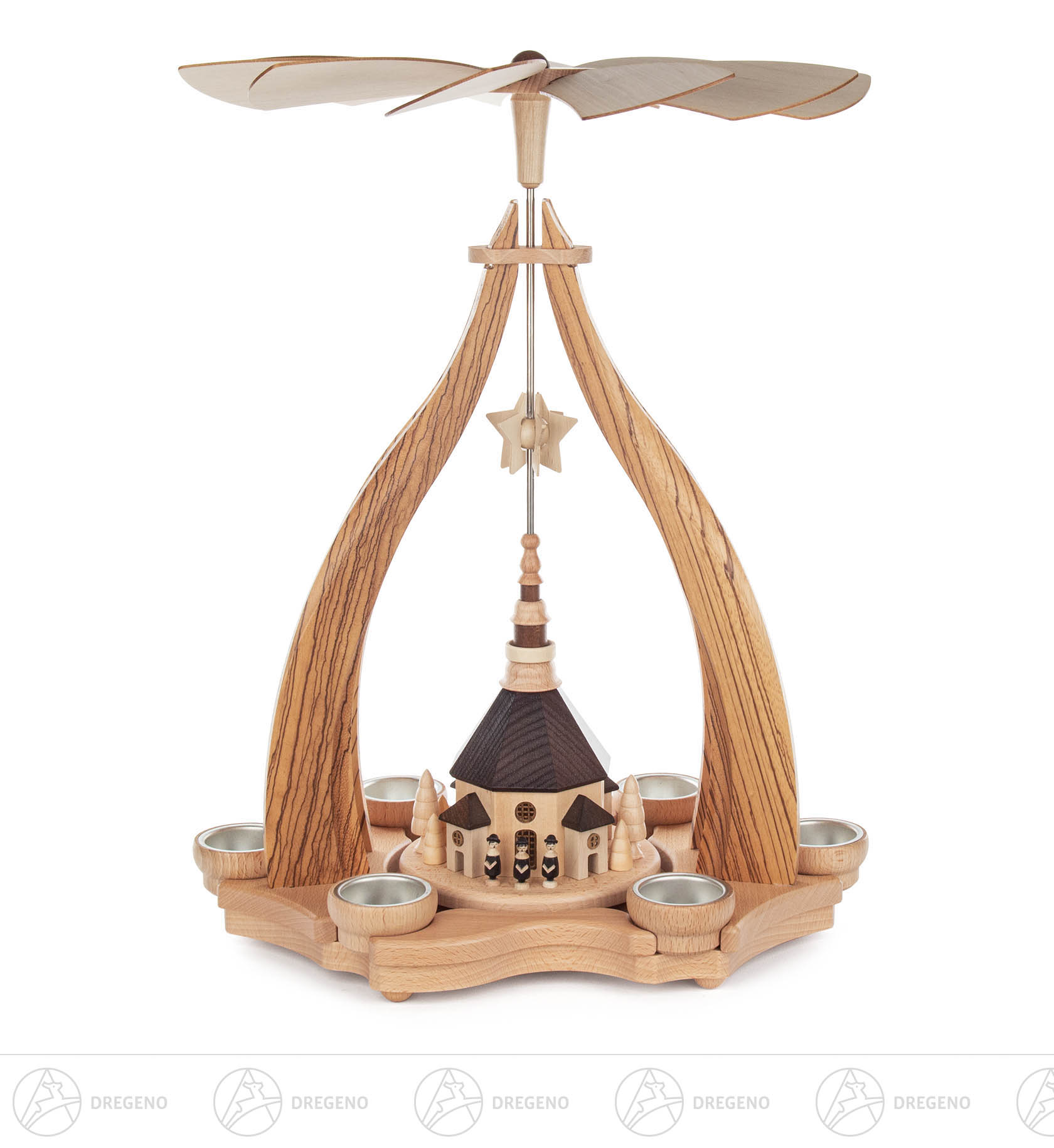 Design-Pyramide Seiffener Kirche Zebrano, für Teelichte