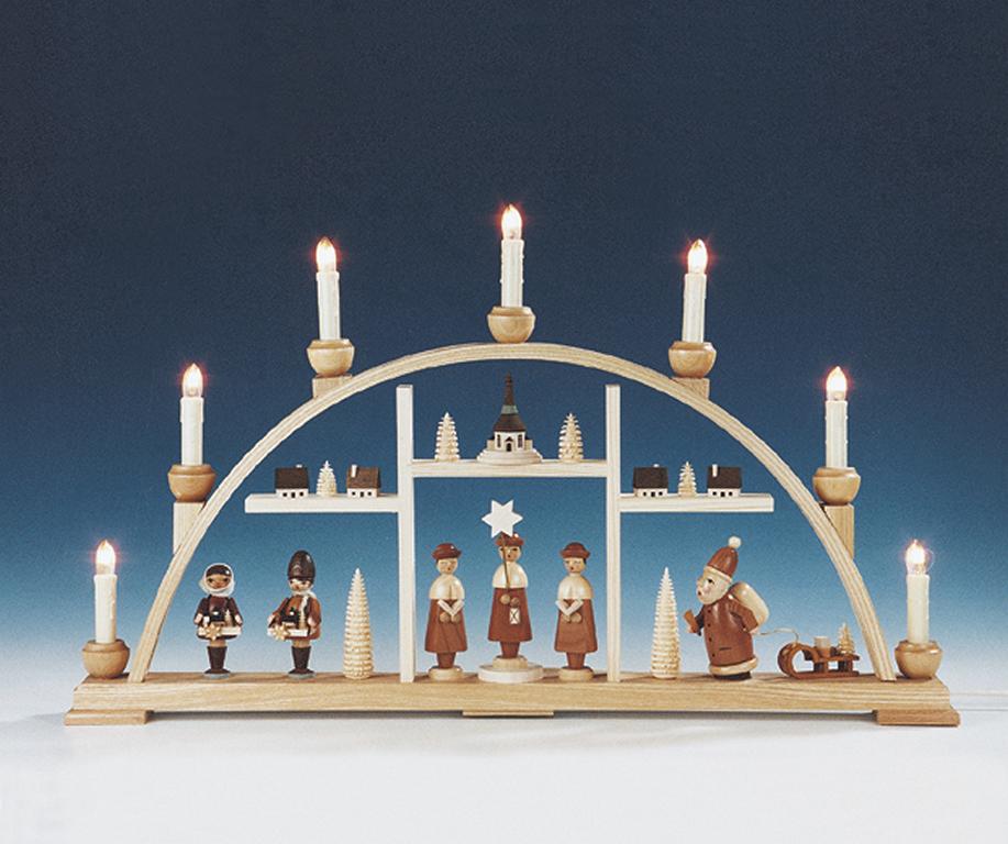 Schwibbogen mit Etagen und Figuren  ca. 38 cm  natur elektr. beleuchtet