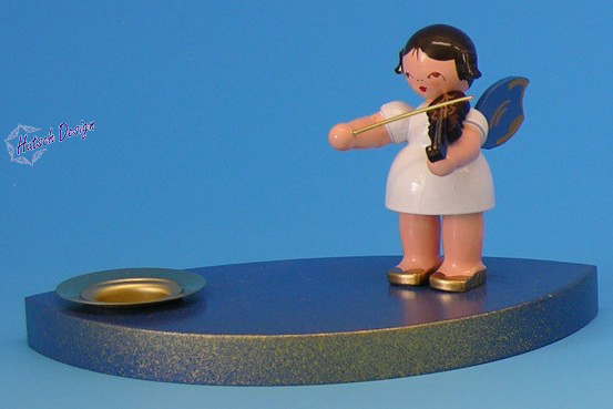 Kerzenhalter blau/gold Engel mit Violine, Flügel blau