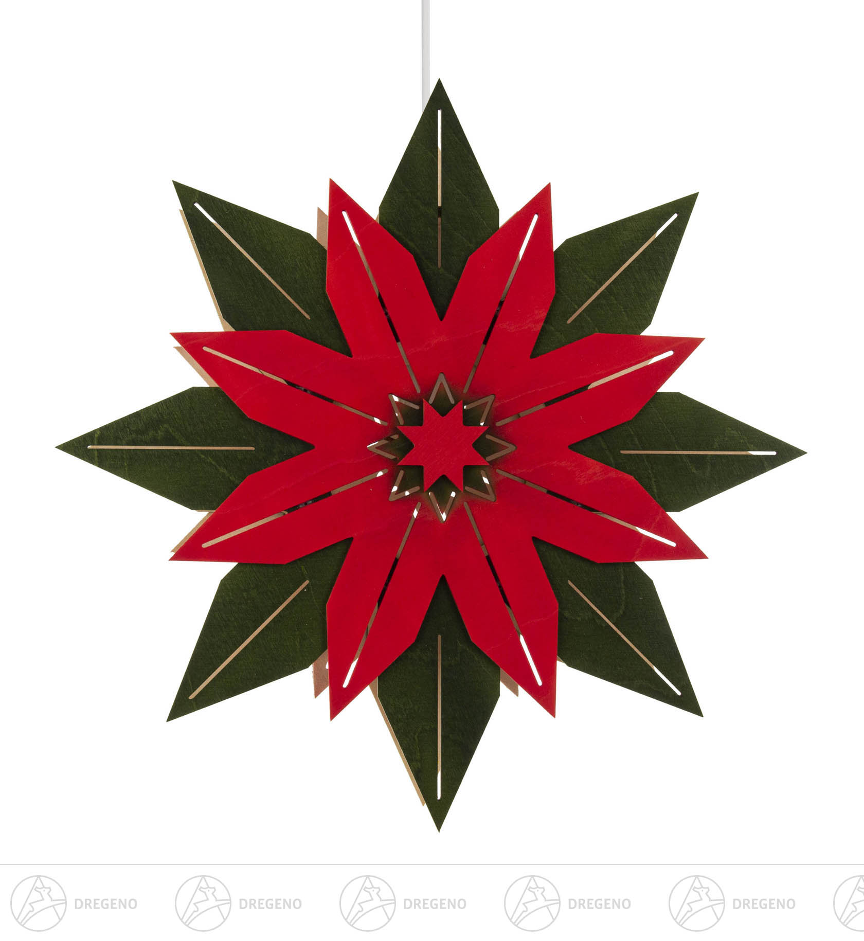 Weihnachtsstern grün-rot mit elektrischer Beleuchtung 30cm