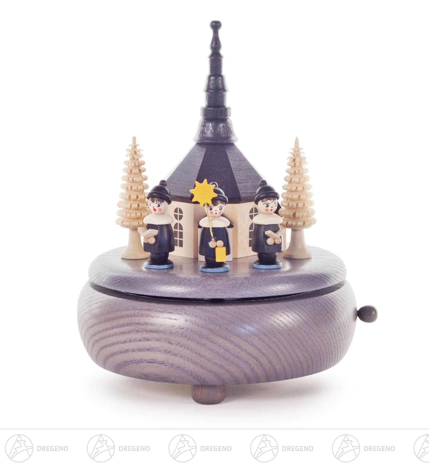 Spieldose mit Seiffener Kirche und Kurrende, grau Melodie: Süßer die Glocken