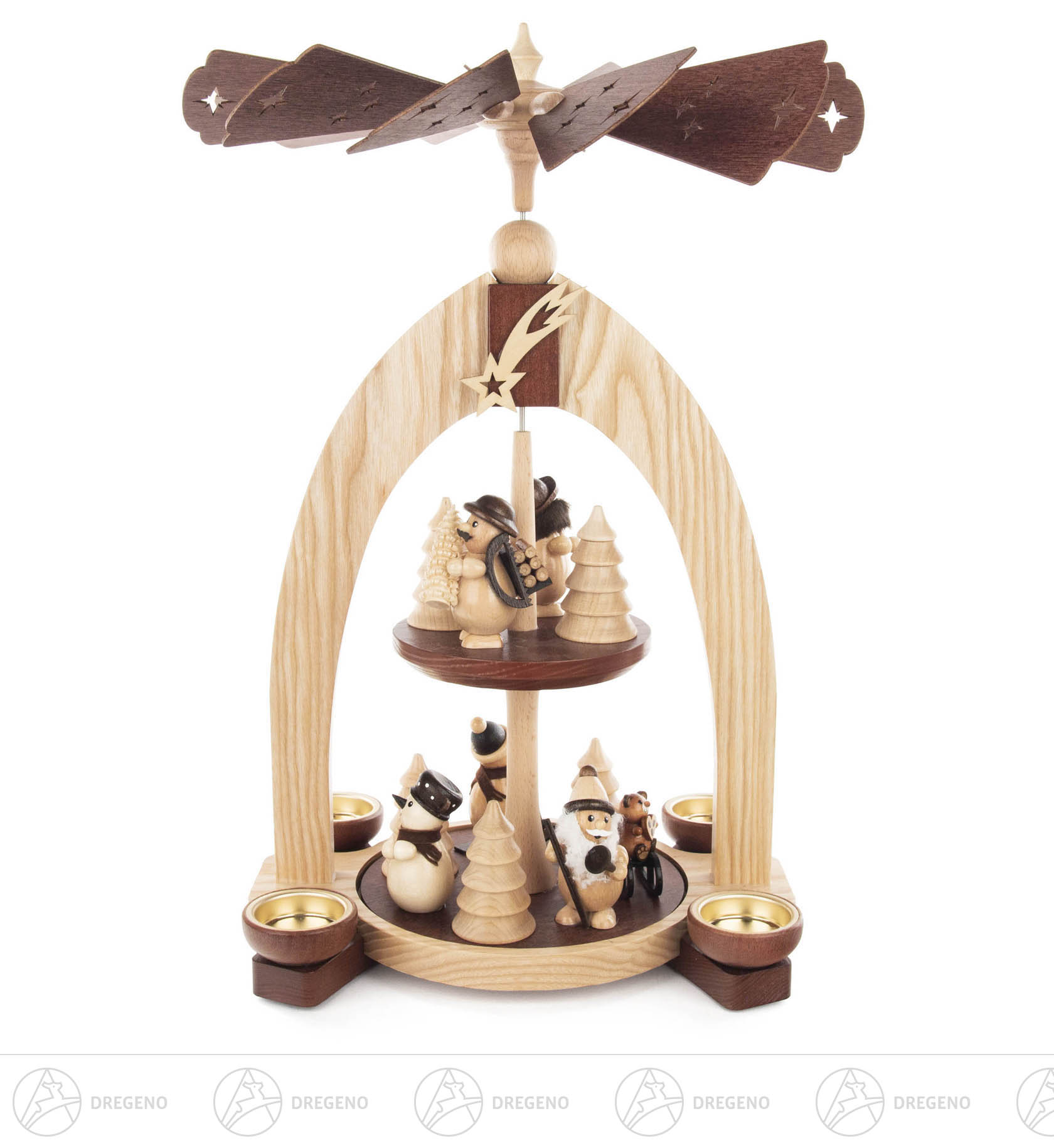 Pyramide 2-stöckig Weihnachtsmann & Co. natur für Teelichte