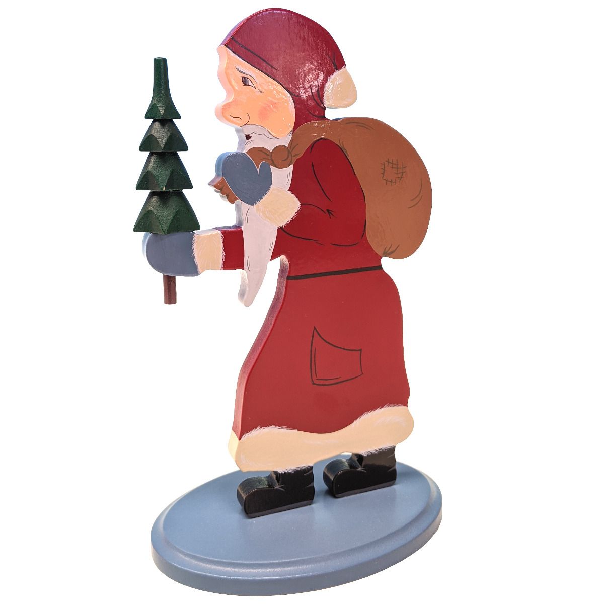 Flachfigur Weihnachtsmann rot mit Baum, 245 mm, handbemalt