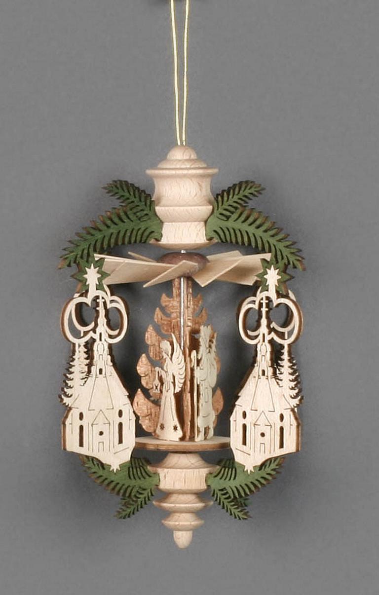 Wärmespiel Zweig Seiffener Kirche/Engel, Bergmann, Reiterlein, zum Hängen