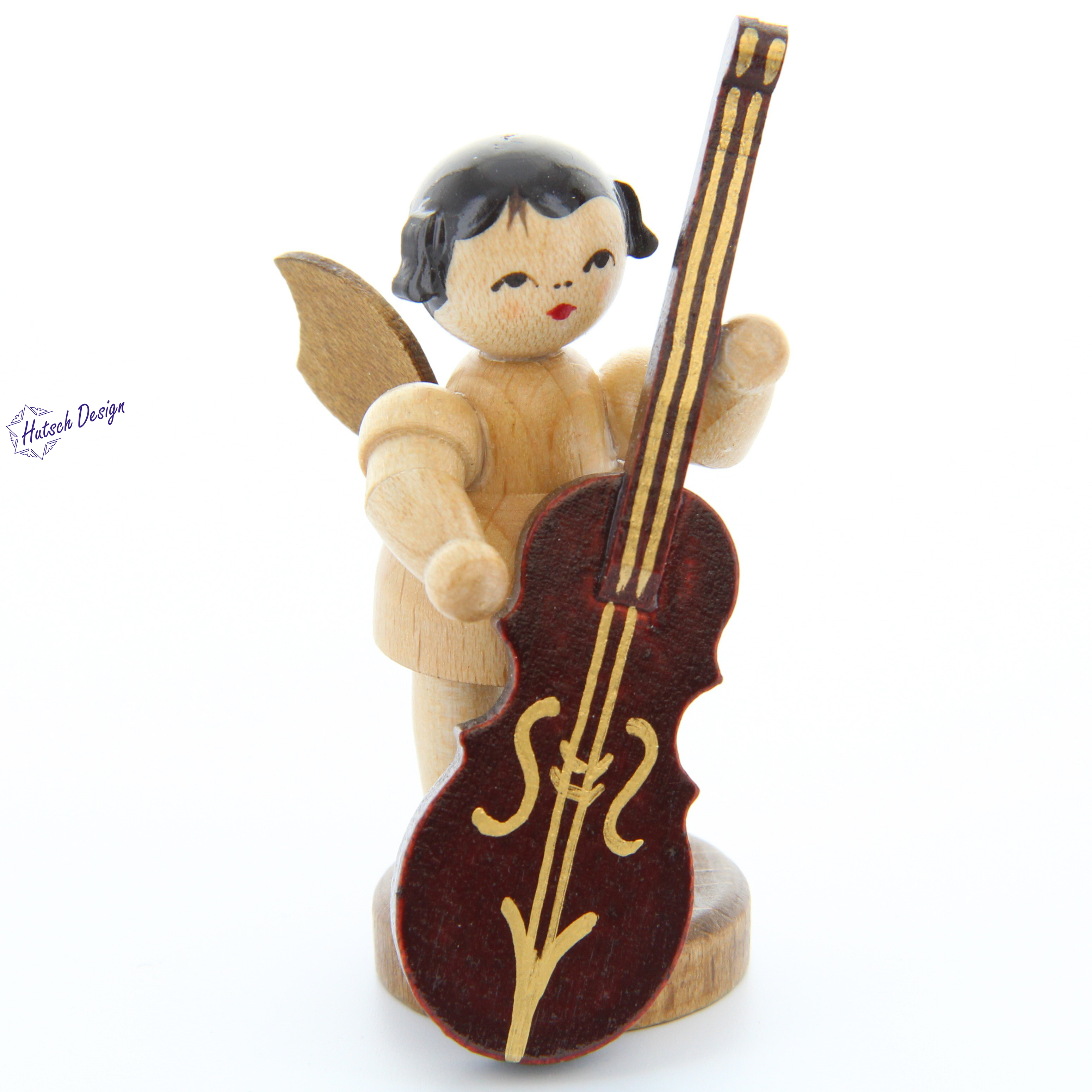 Engel stehend mit Zupfbass, natur