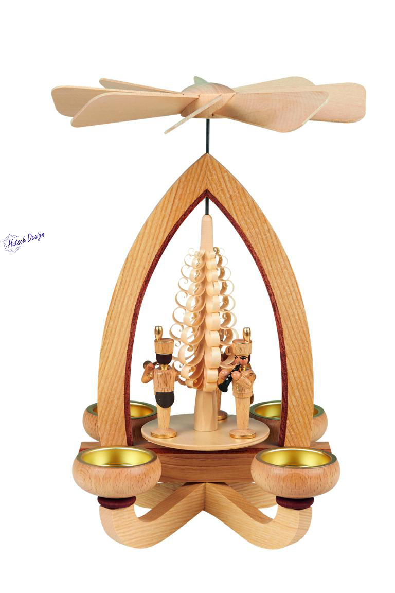 Teelichtpyramide mit Bergleute natur 28cm Teelichtpyramide mit Bergleute natur 28cm