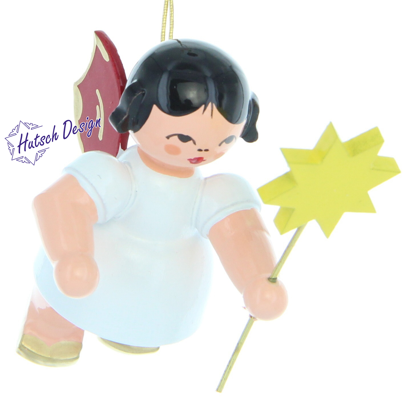 Engel schwebend mit Stern, rote Flügel