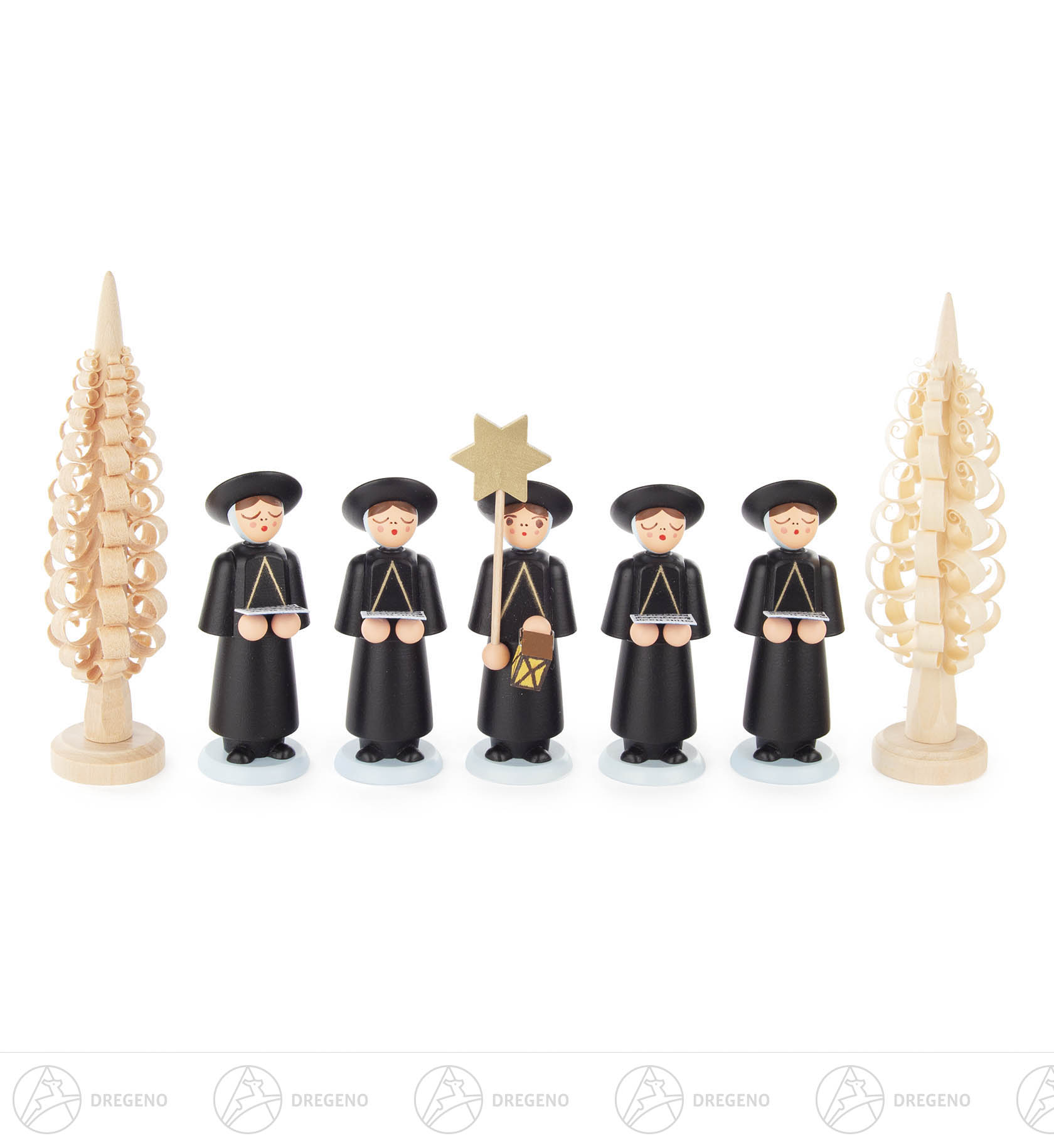 Kurrendefiguren schwarz mit Spanbäumchen (7) 12cm