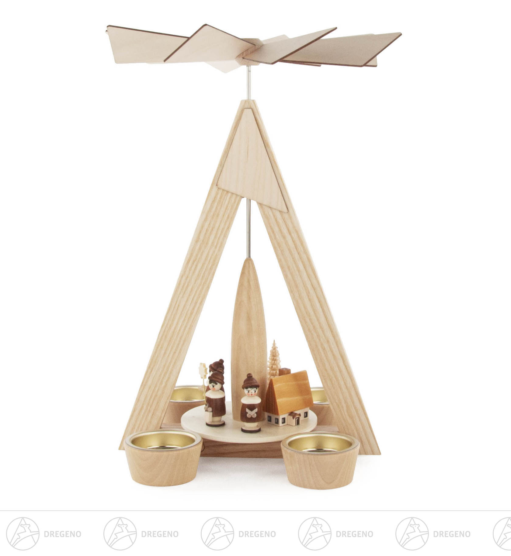 Pyramide Dorf Seiffen und Kurrende natur für Teelichte