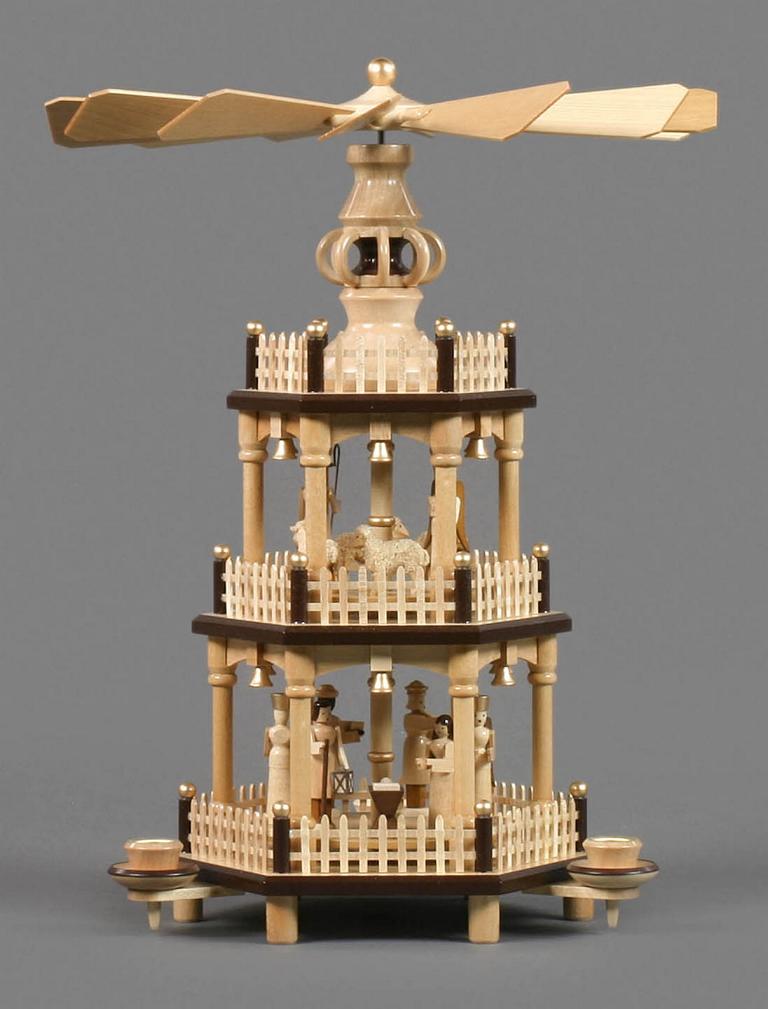 Pyramide mit Christi Geburt natur, 2-stöckig, für Kerzen d14mm