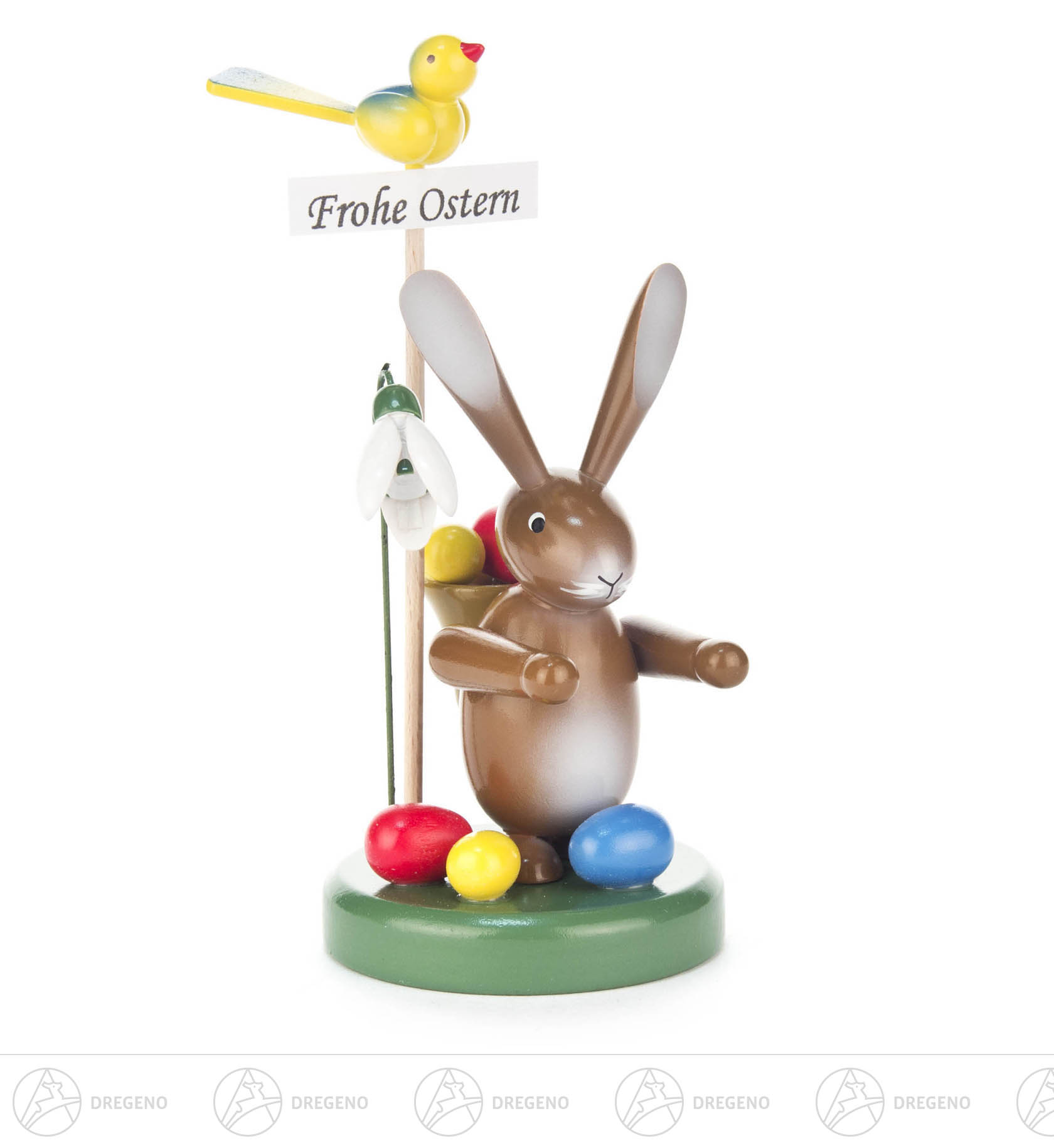 Hase Frohe Ostern mit Korb und Blume 13cm