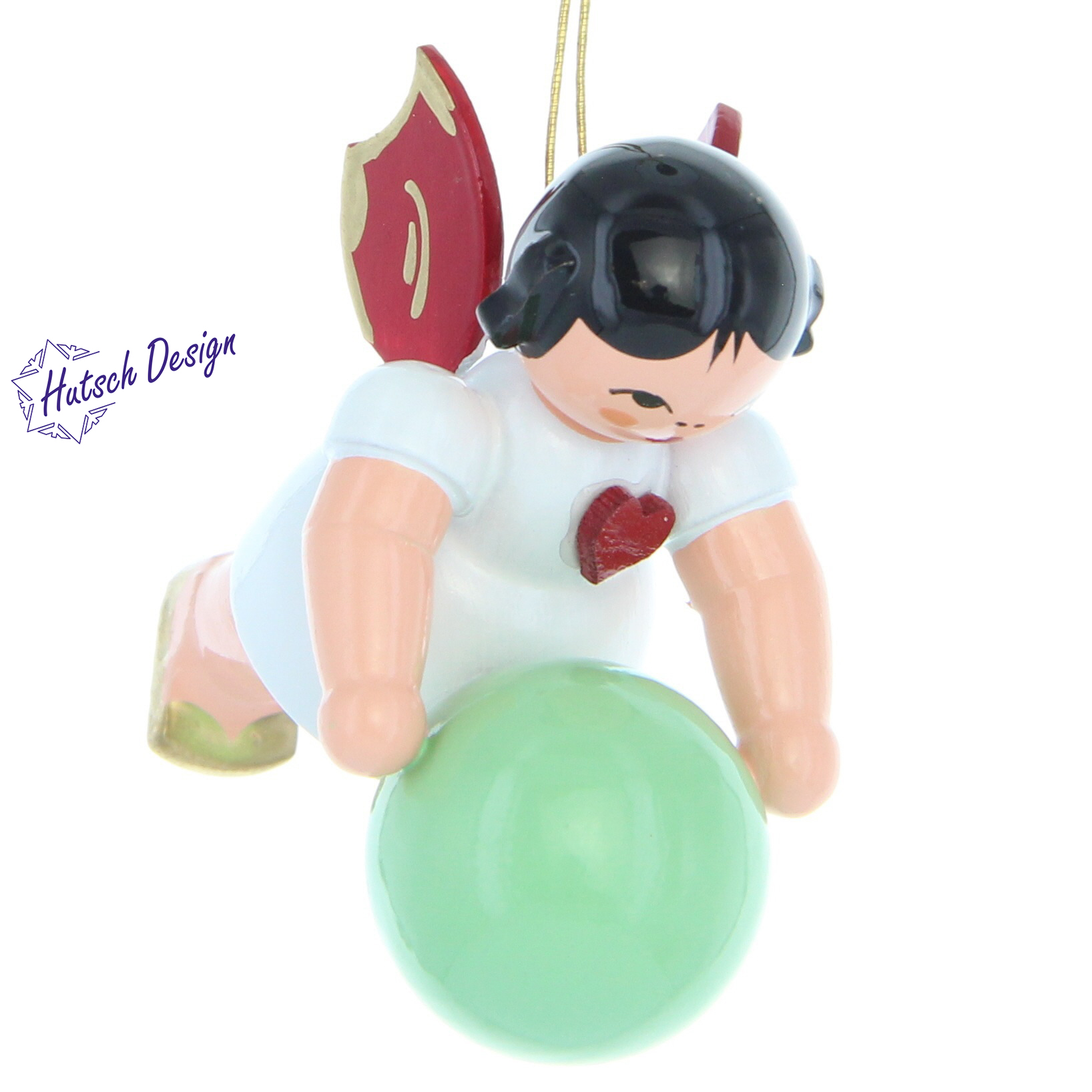 Herzengel schwebend mit Gymnastikball, rote Flügel