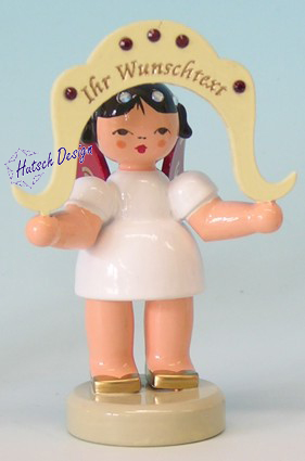 Engel stehend Namensengel, Wunschtext Sondered. Swaro., rote Flügel