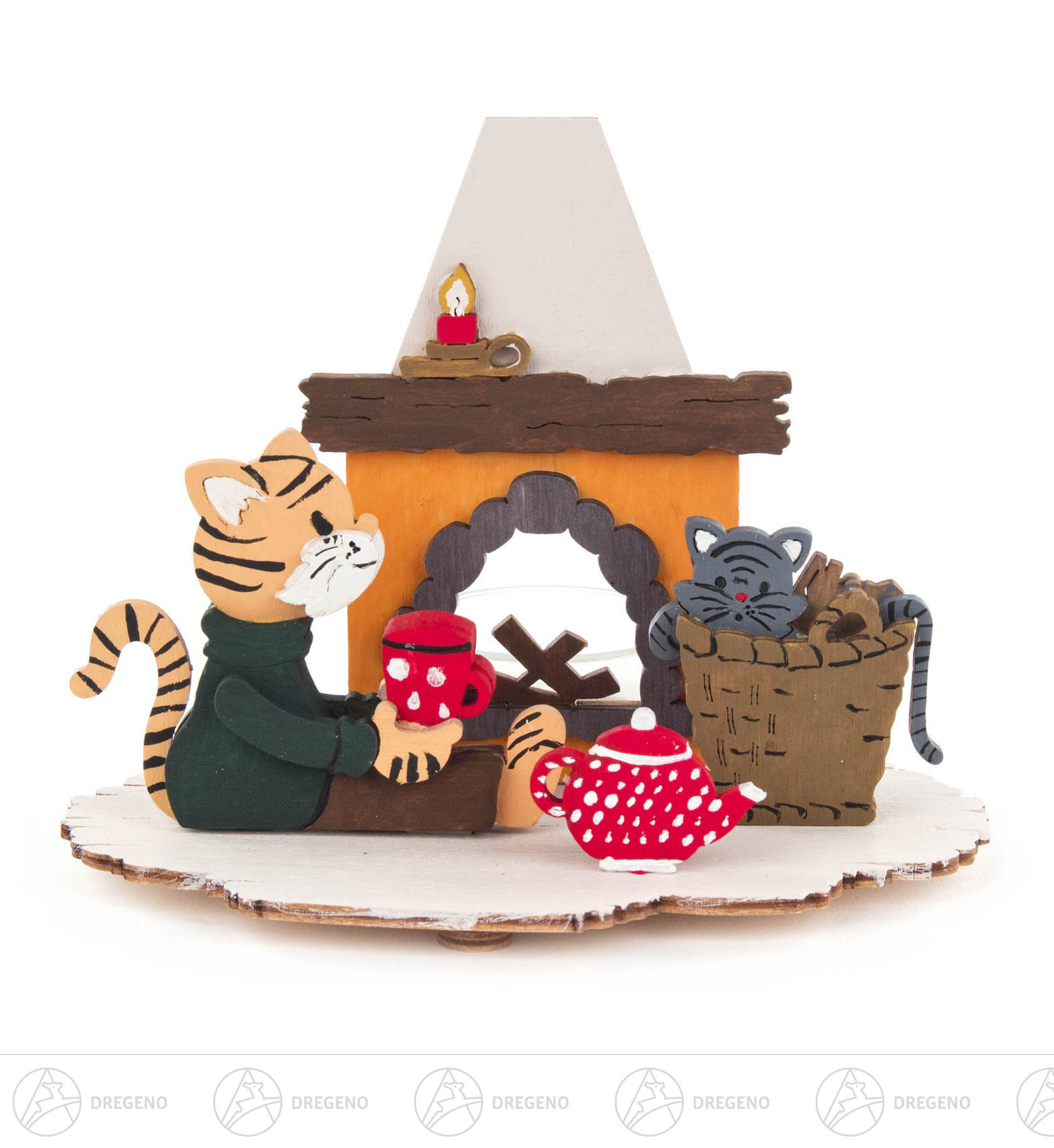 Bastelset Teelichthalter Katzen am Kamin 16x8cm