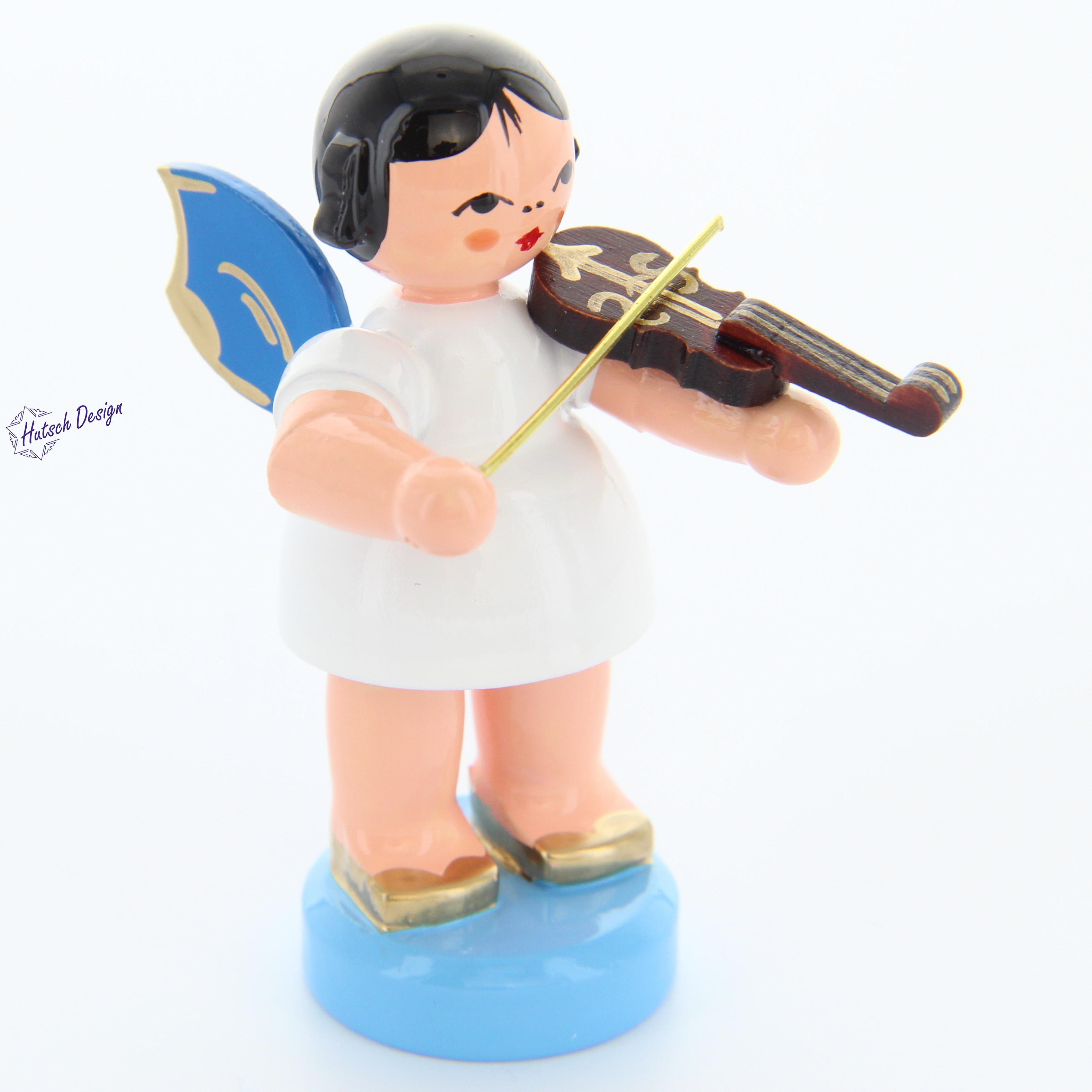 Engel stehend mit Violine, blaue Flügel