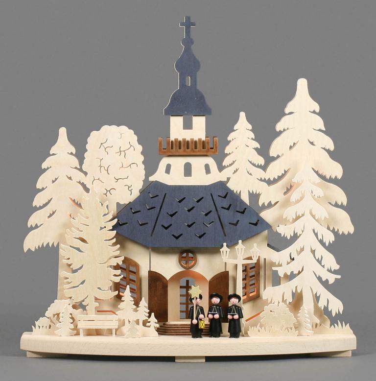 Schwibbogen Seiffener Kirchgang, indirekt elektrisch beleuchtet