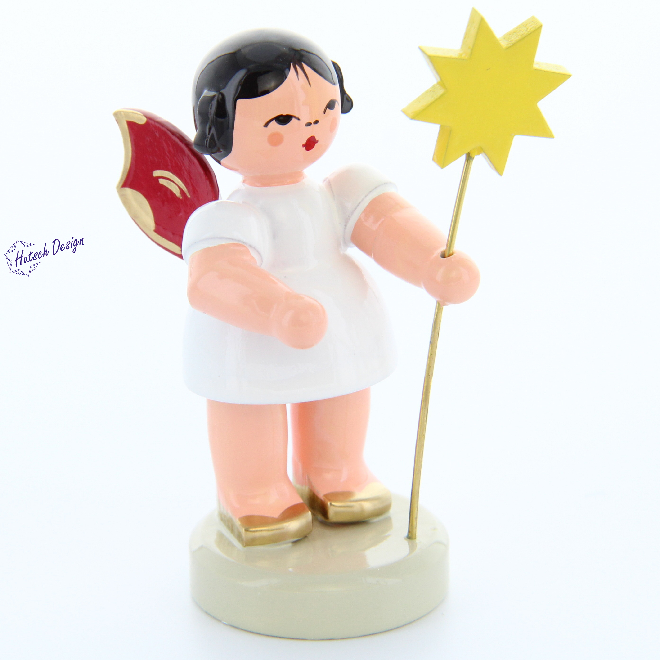 Engel stehend mit Stern, rote Flügel