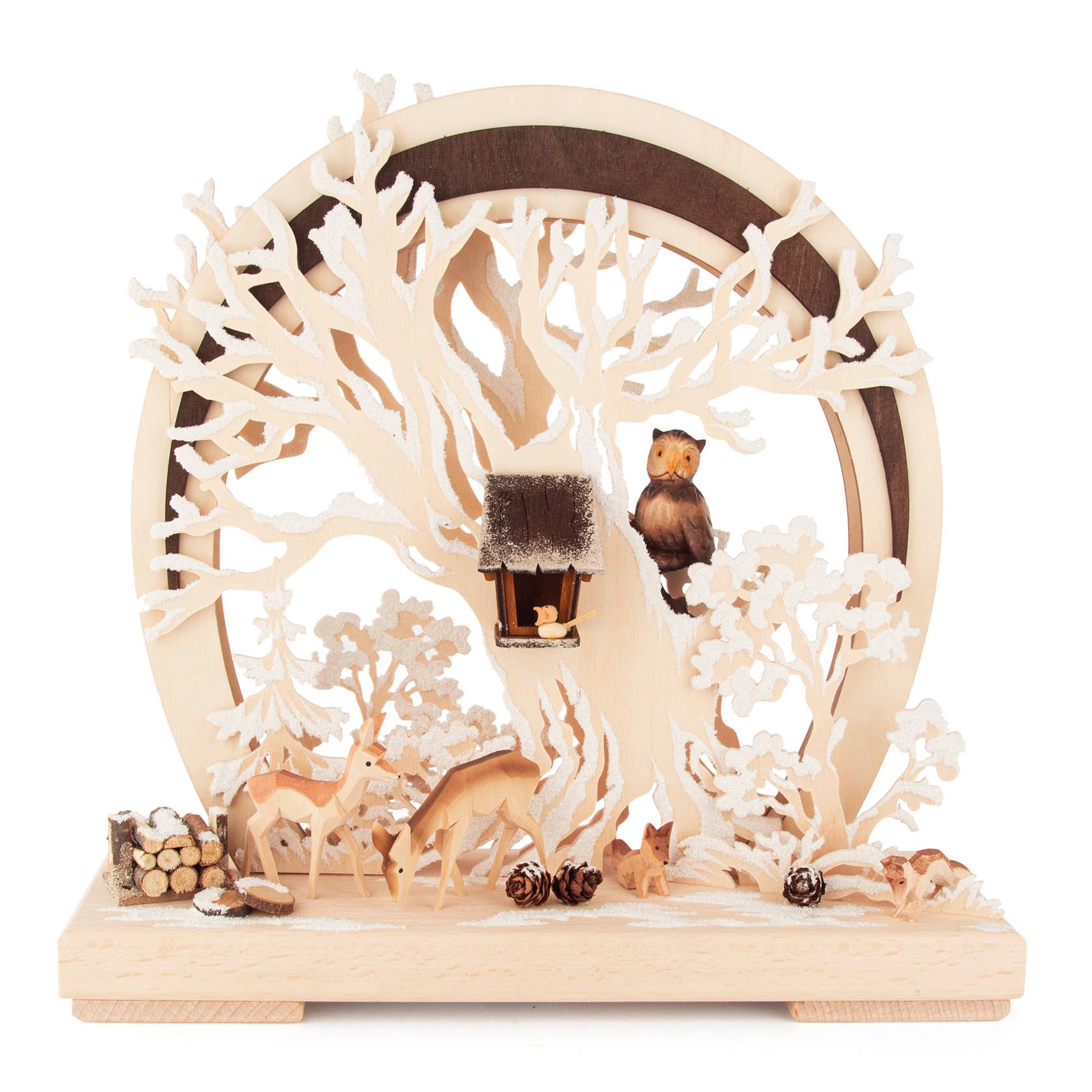 Romantikleuchte mit Waldtieren-Raureif mit indirekter LED-Beleuchtung 29x29cm