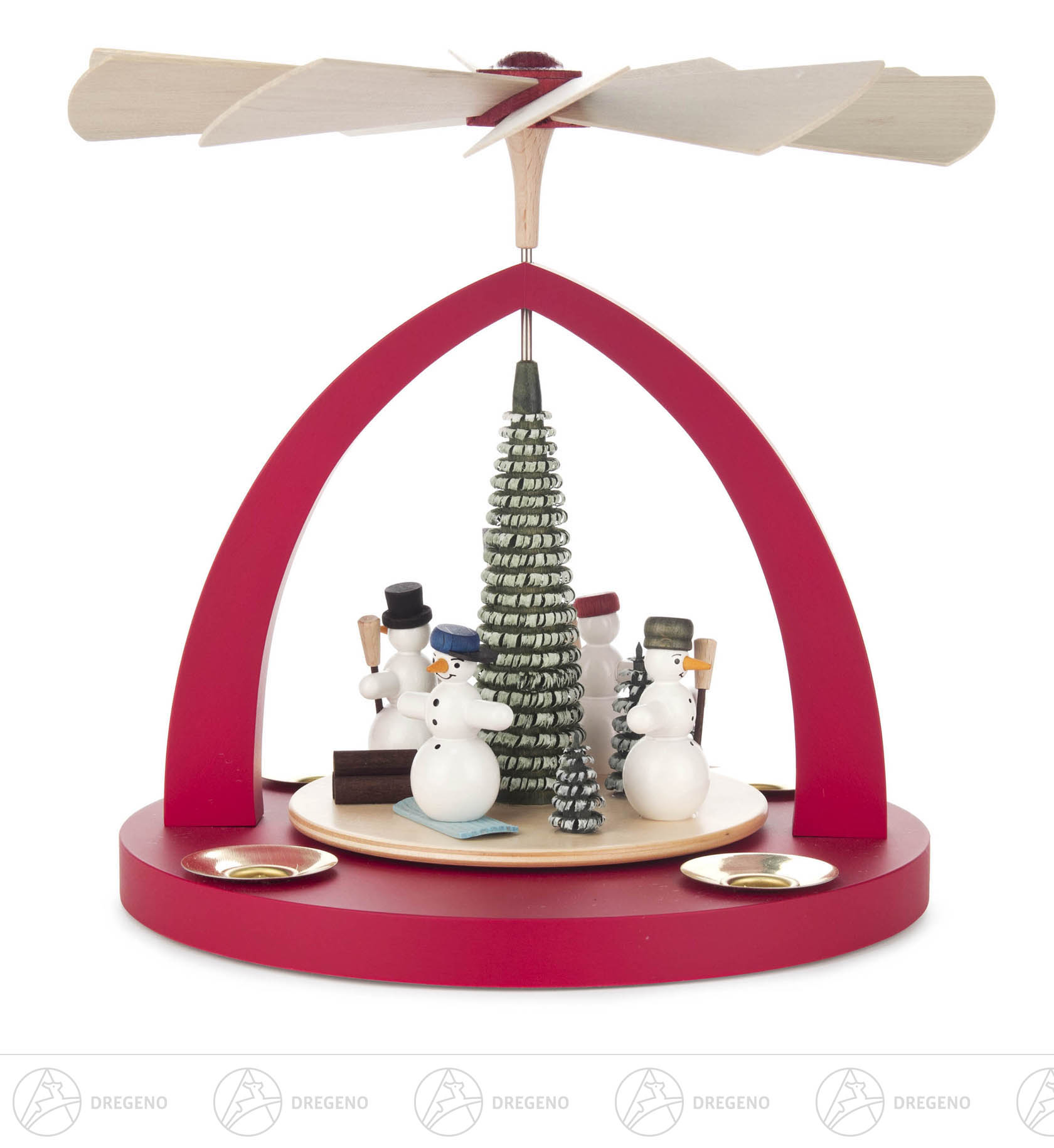 Pyramide mit Schneemännern, rot, für Kerzen d14mm