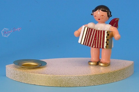 Kerzenhalter weiß/gold Engel mit Akkordeon, Flügel rot